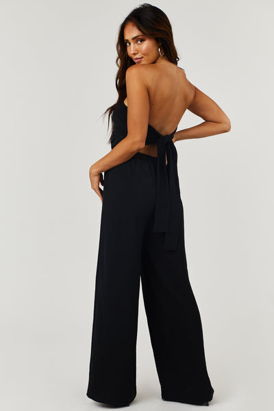 Black Strapless Tie Back Wide Leg Jumpsuit