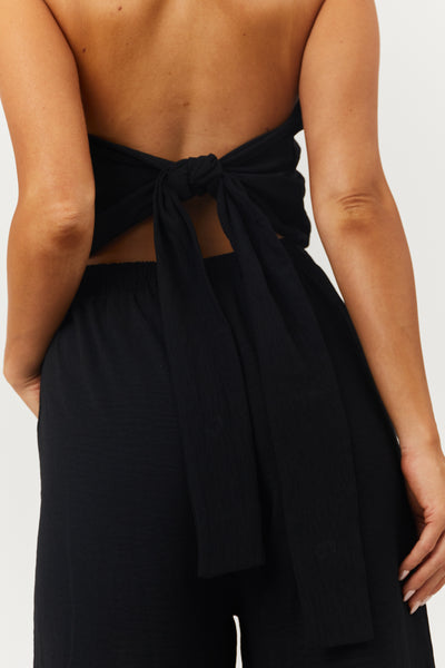 Black Strapless Tie Back Wide Leg Jumpsuit