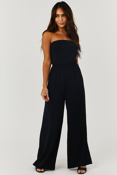 Black Strapless Tie Back Wide Leg Jumpsuit