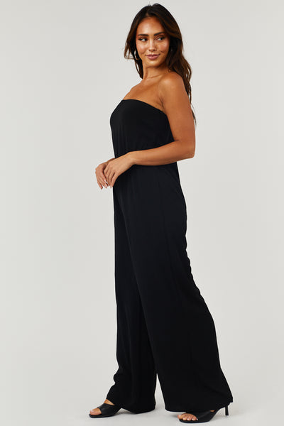 Black Strapless Tie Back Wide Leg Jumpsuit