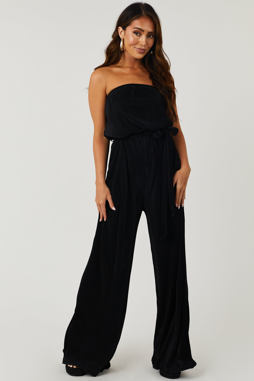 She+Sky Black Strapless Wide Leg Plisse Jumpsuit & Lime Lush