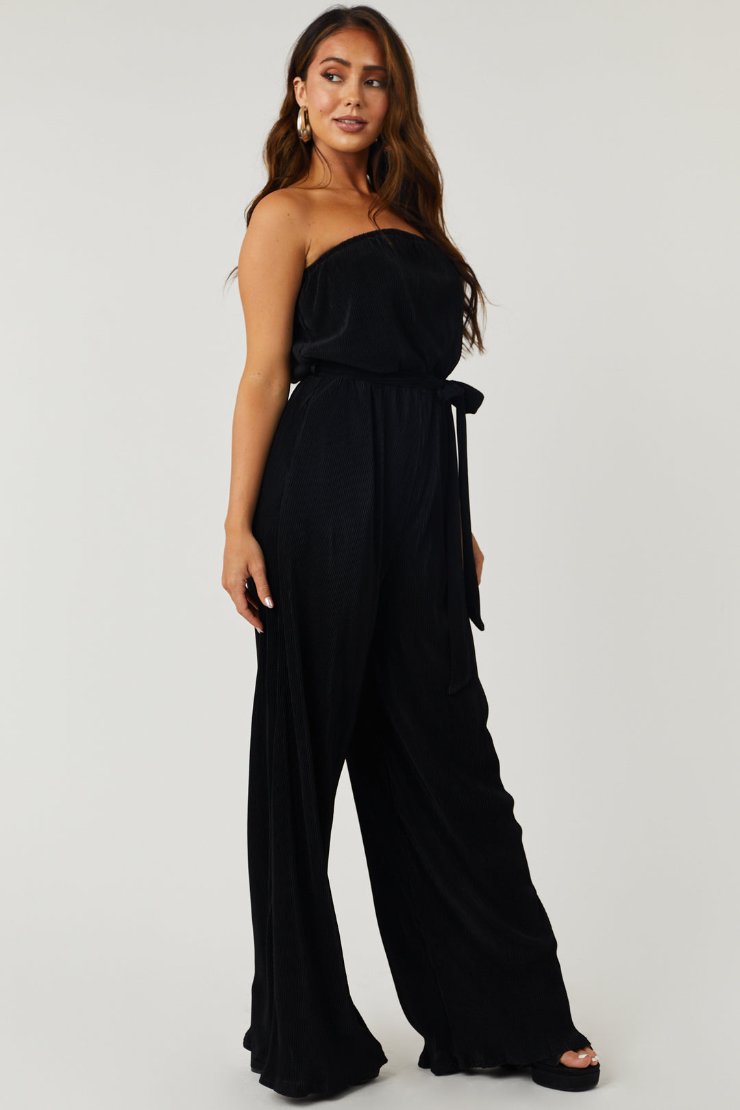 She+Sky Black Strapless Wide Leg Plisse Jumpsuit & Lime Lush