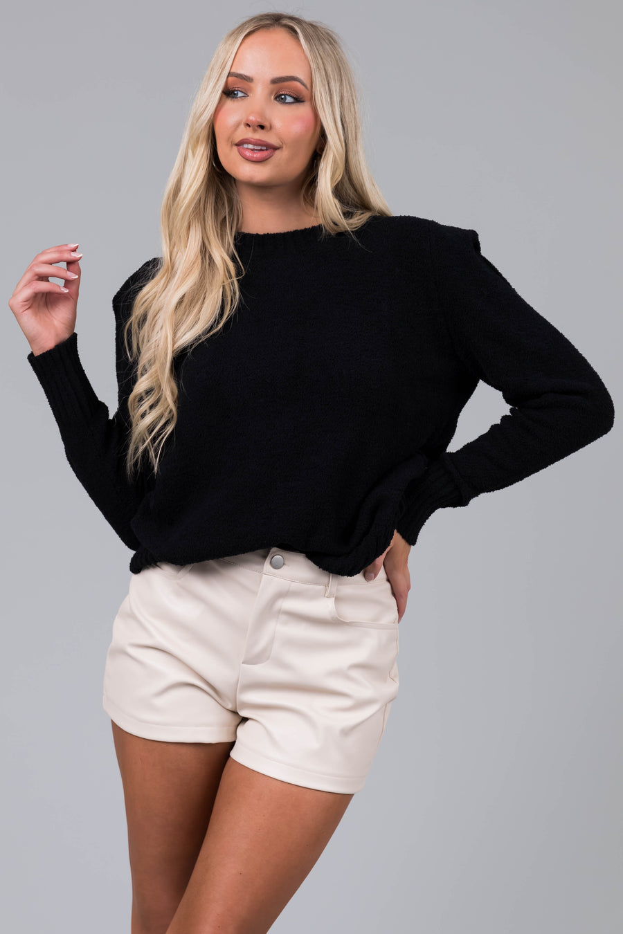 Black Super Soft Defined Shoulder Sweater
