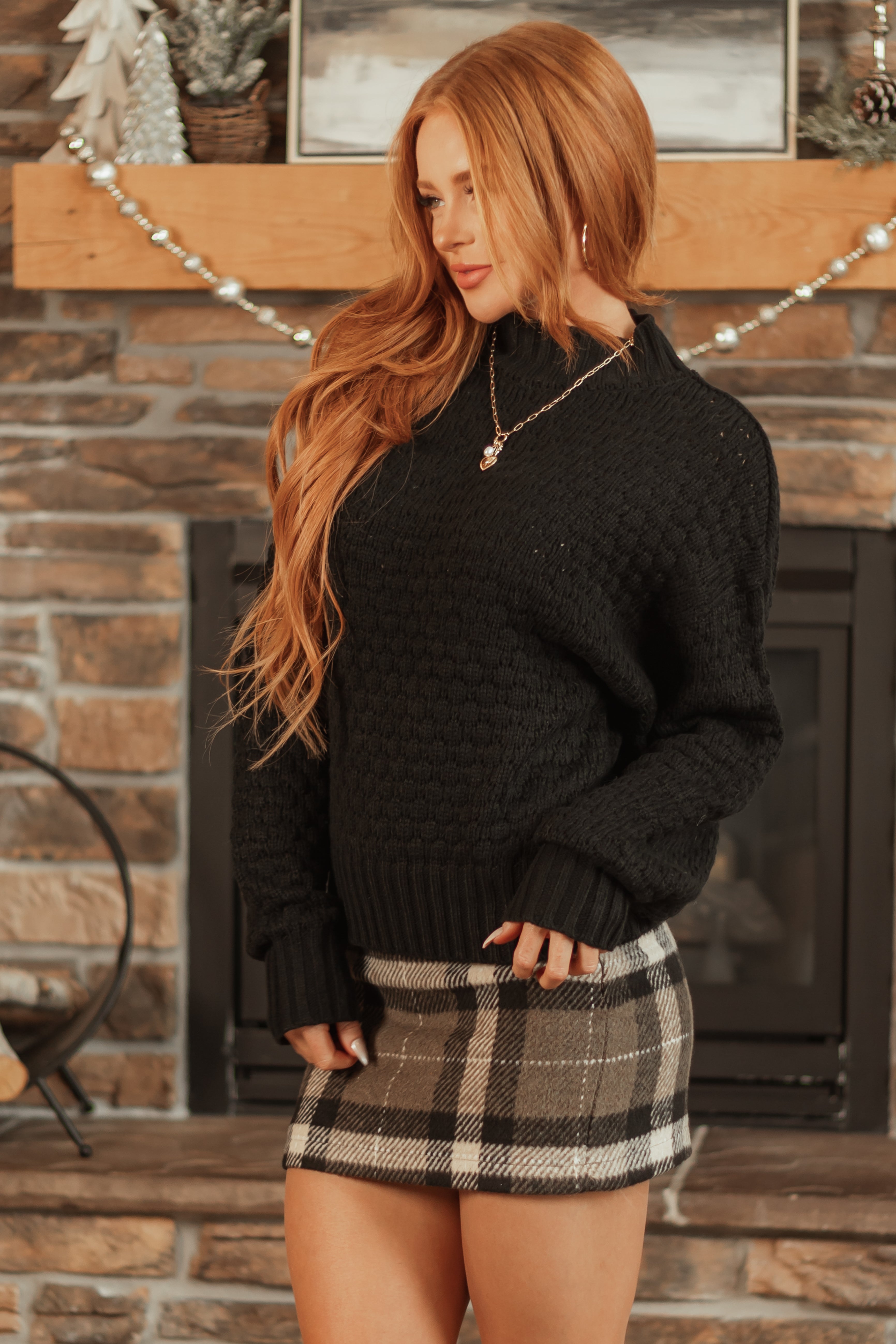 Black Textured Knit High Neck Sweater | Lime Lush Boutique Black Textured Knit High Neck Sweater | Lime Lush Boutique