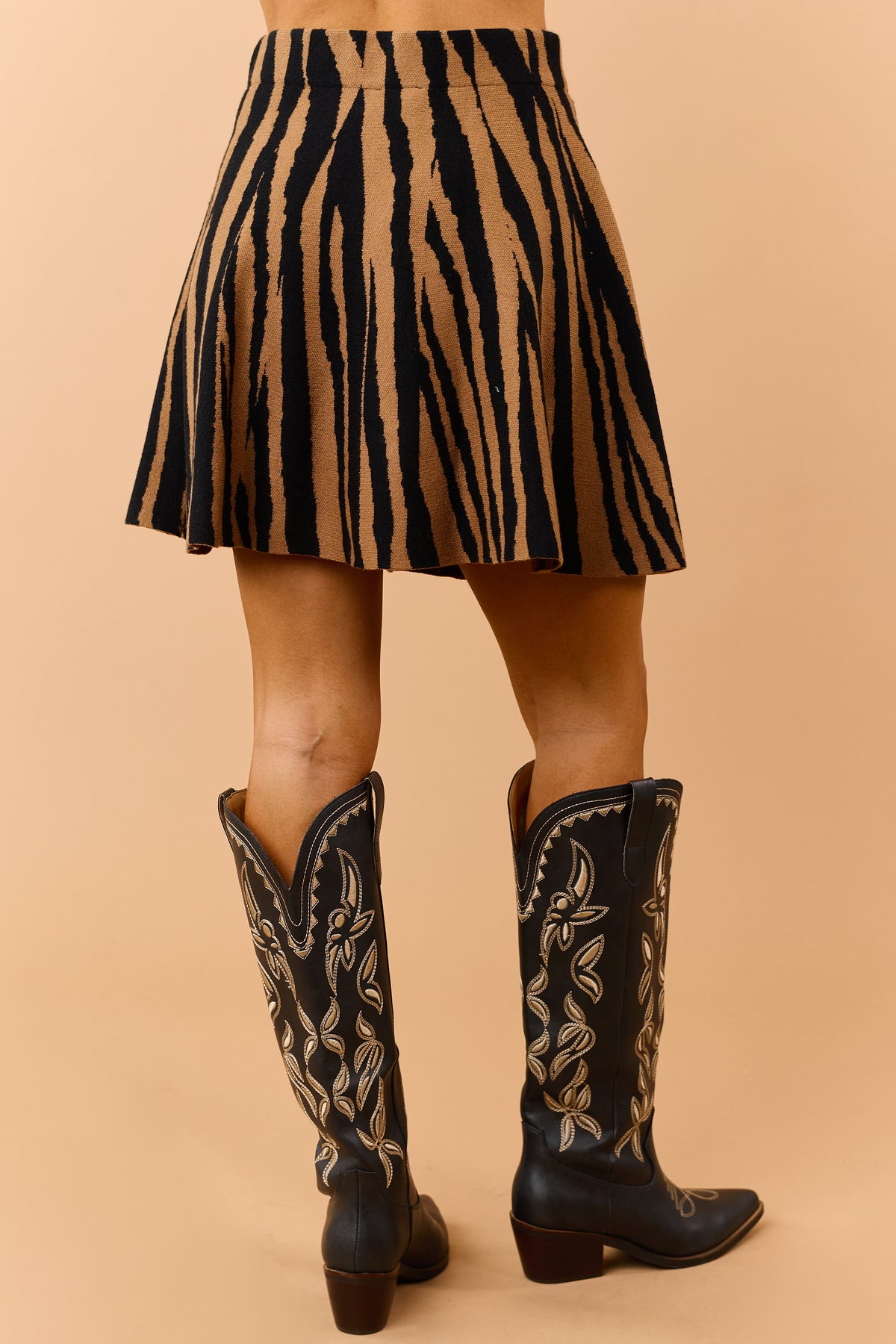 Black Tiger Print A-Line Soft Knit Mini Skirt