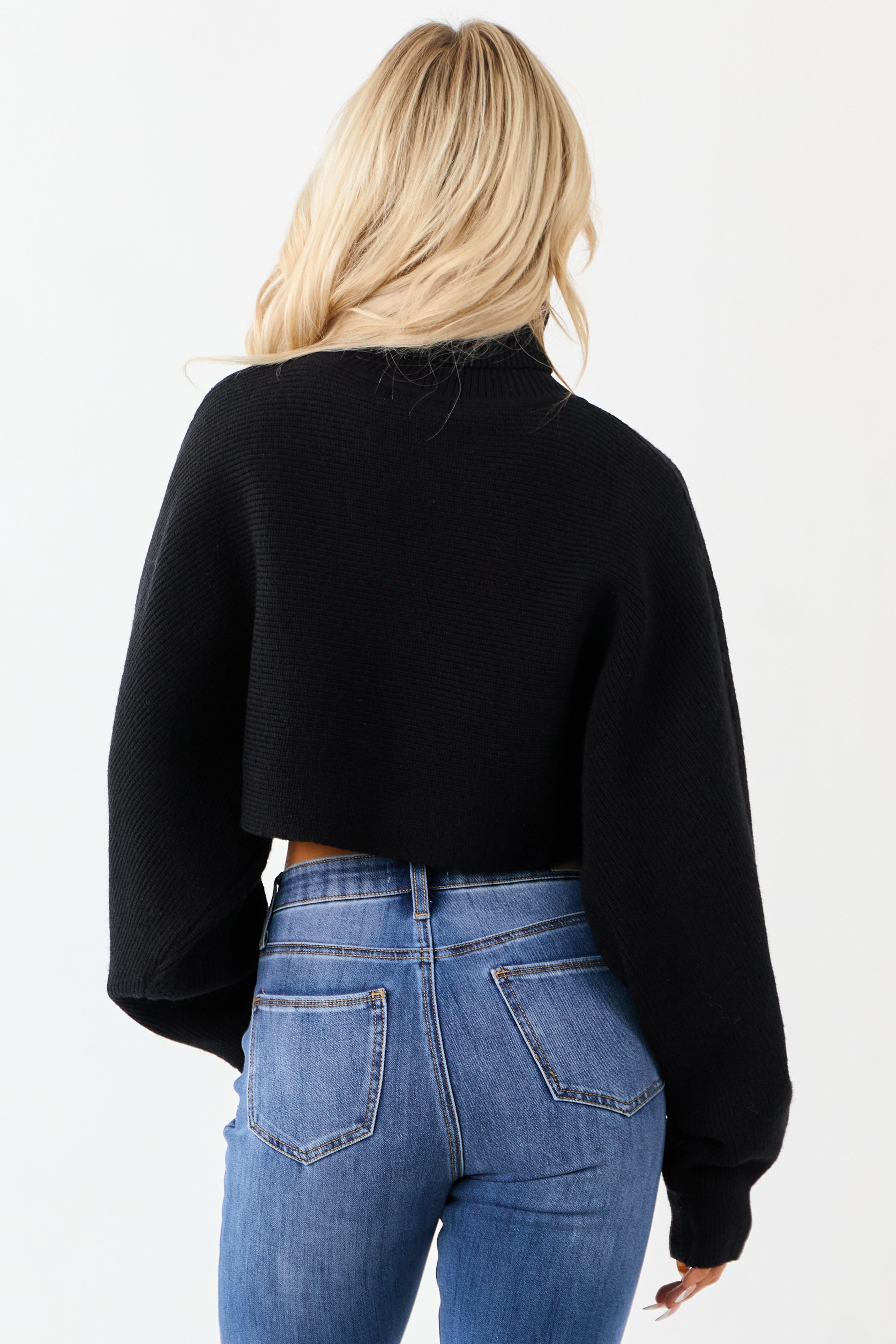 Black Turtleneck Cropped Thick Sweater | Lime Lush Boutique