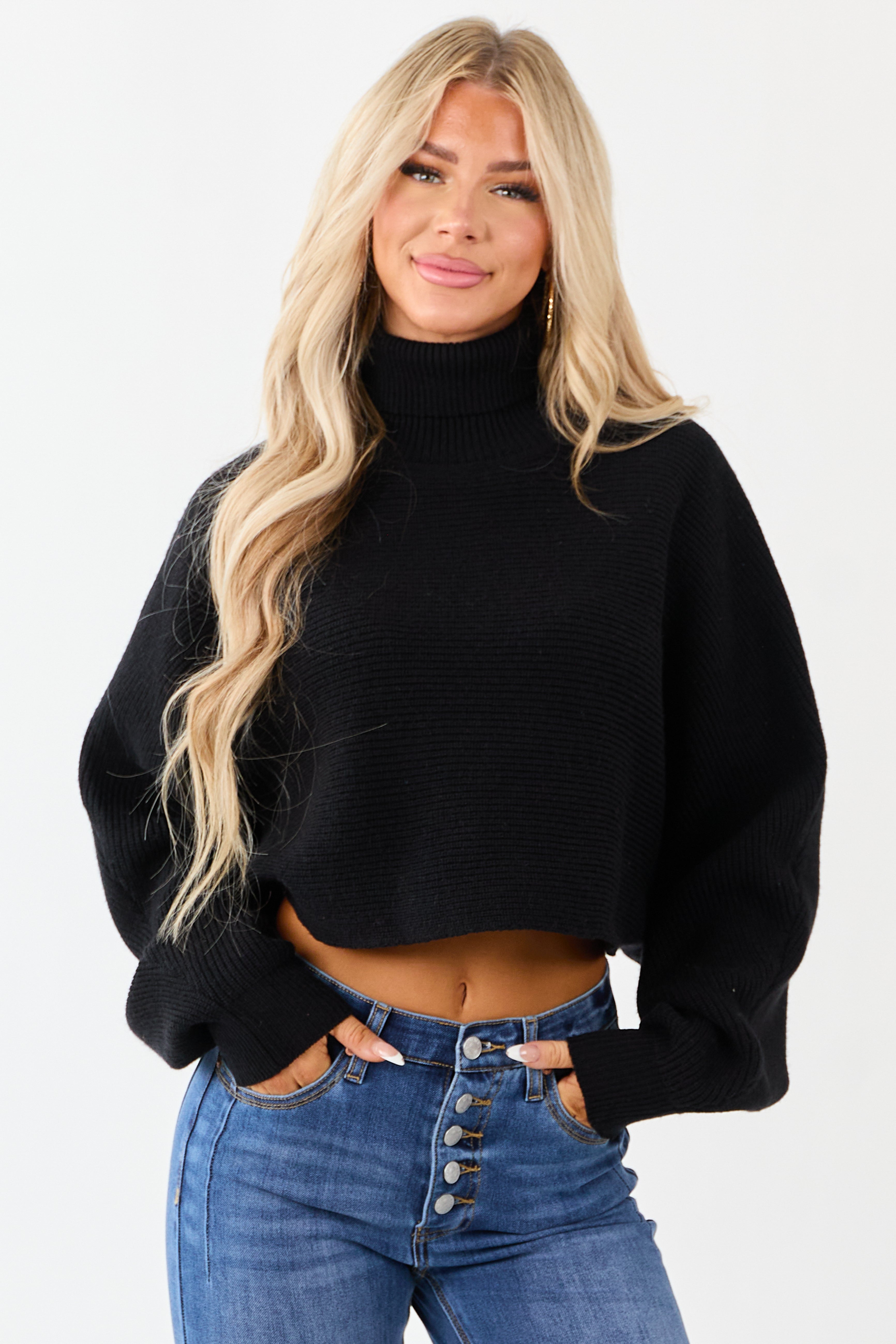Black Turtleneck Cropped Thick Sweater