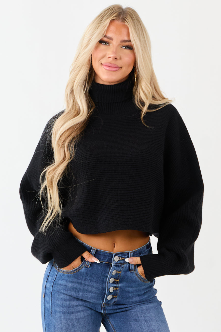 Black Turtleneck Cropped Thick Sweater