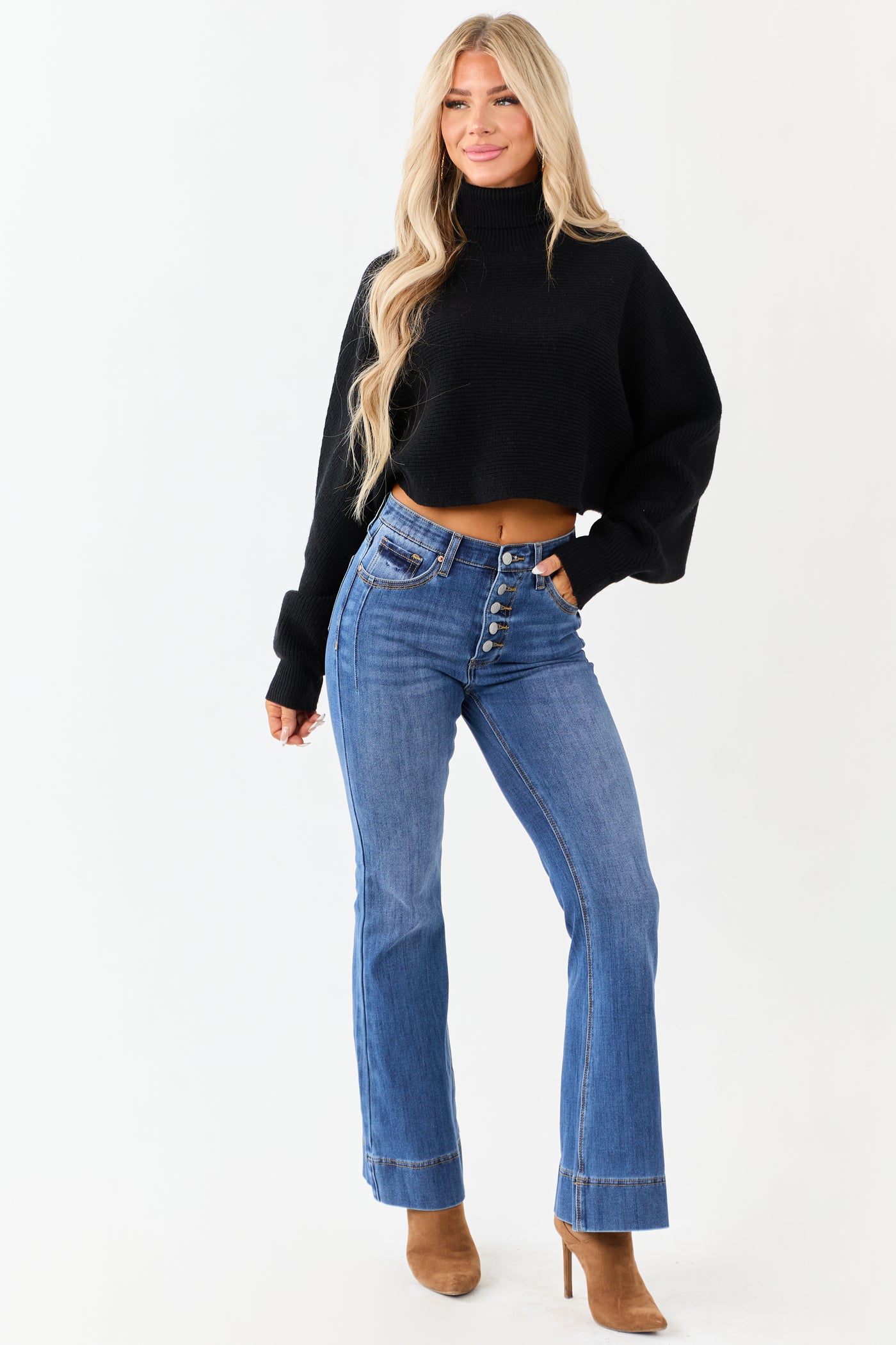 Black Turtleneck Cropped Thick Sweater