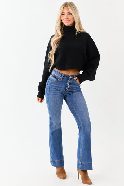 Black Turtleneck Cropped Thick Sweater