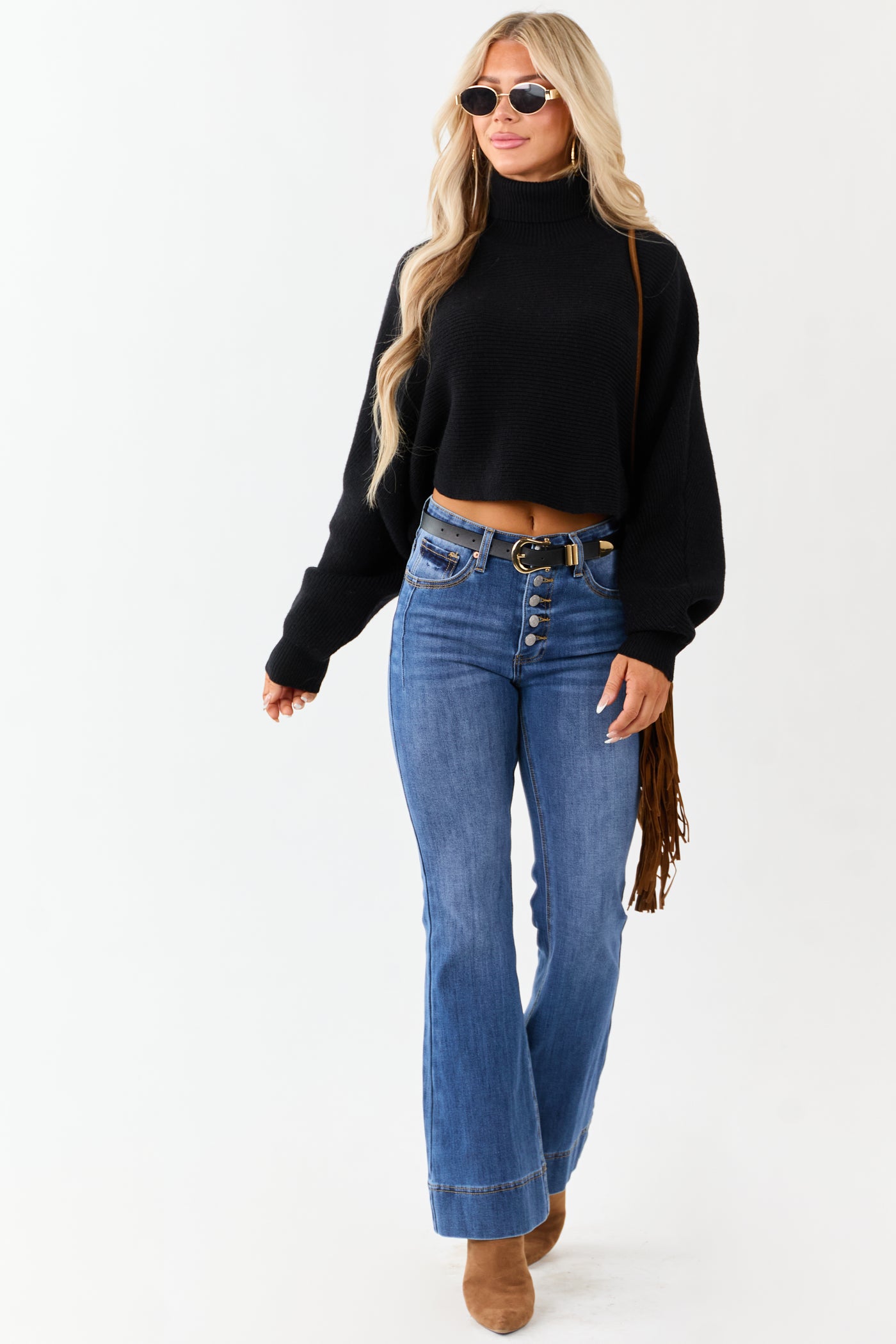 Black Turtleneck Cropped Thick Sweater