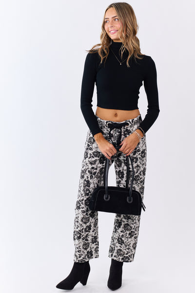 Black Turtleneck Long Sleeve Knit Crop Top