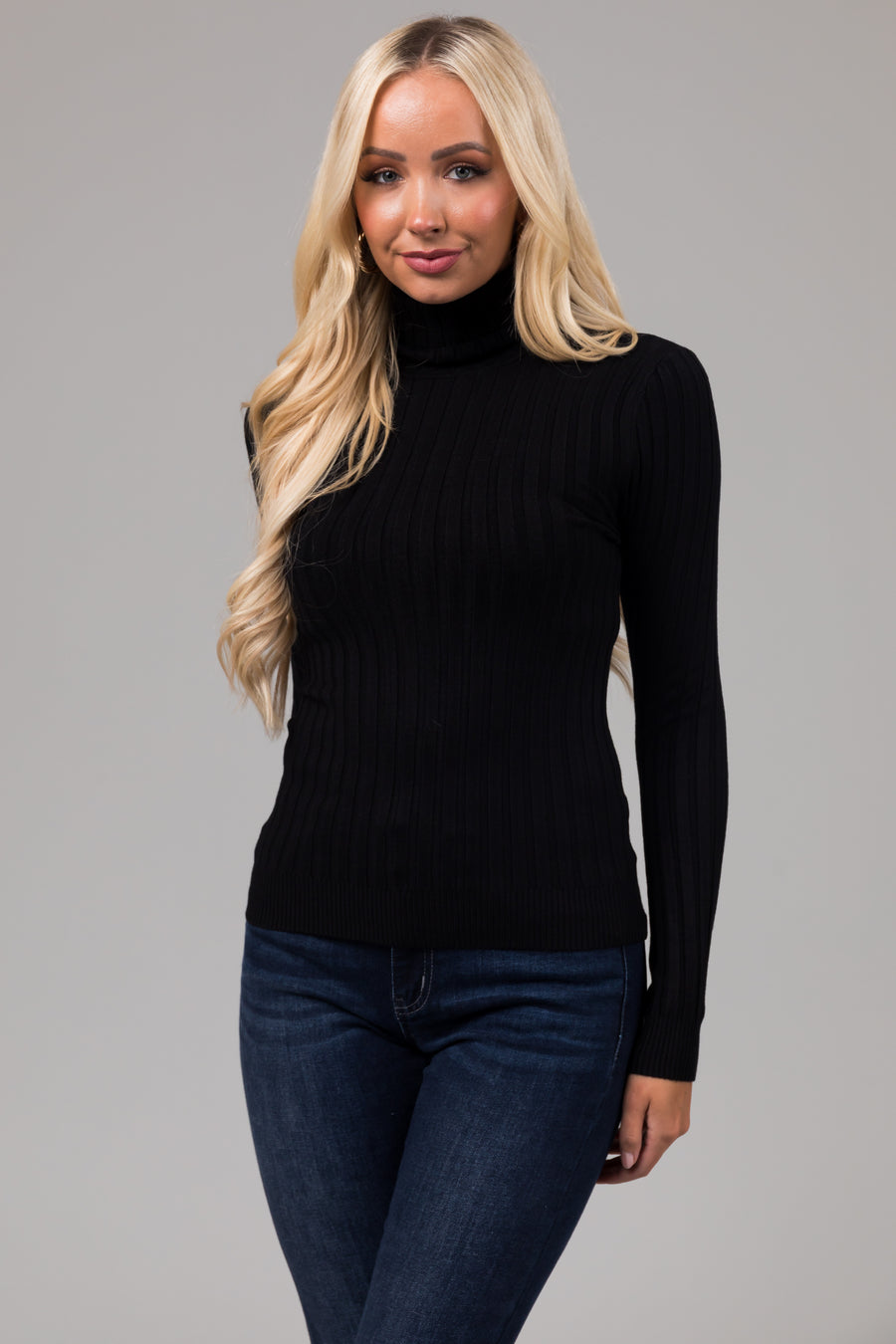 Black Turtleneck Long Sleeve Knit Sweater