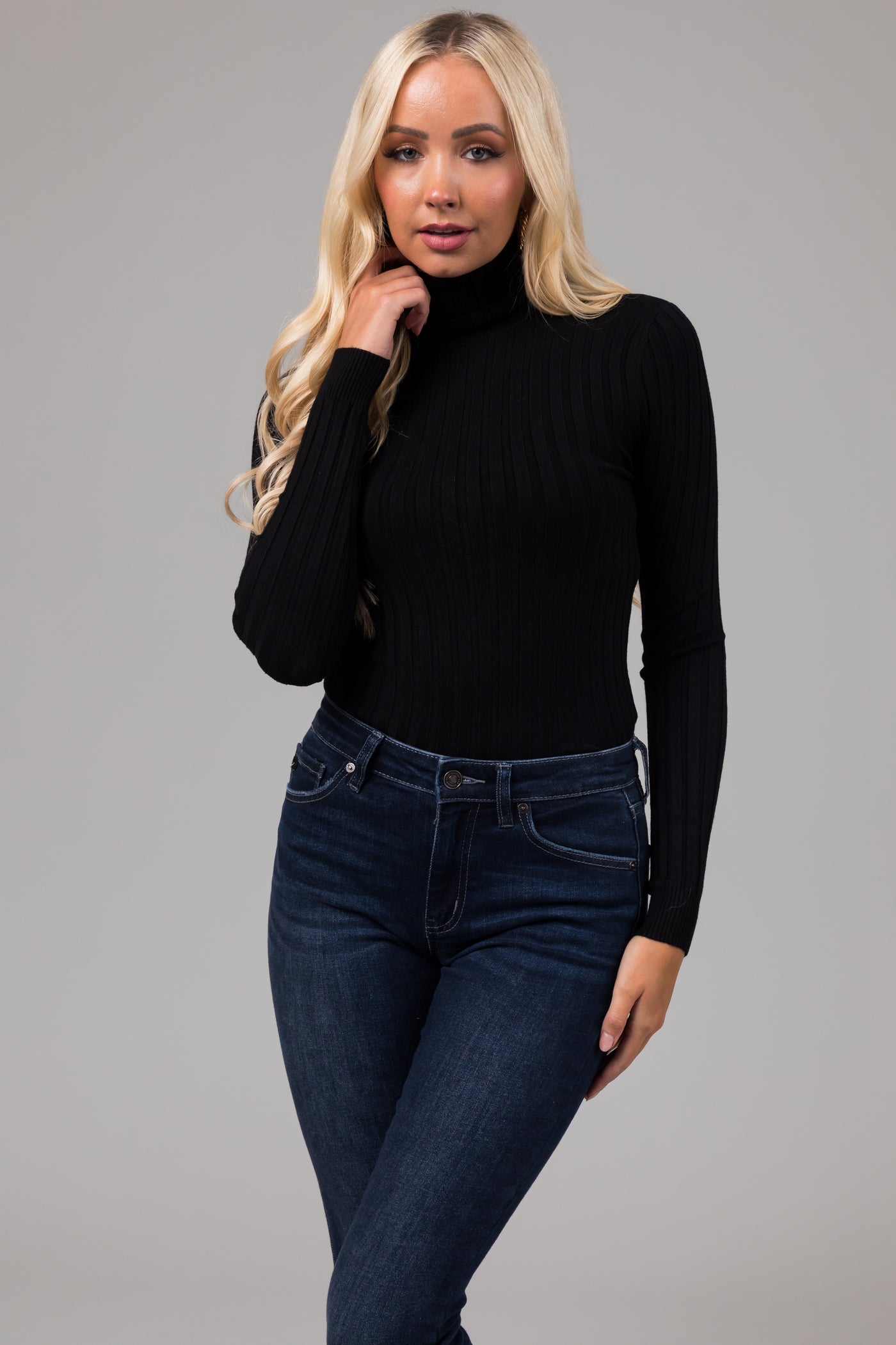 Black Turtleneck Long Sleeve Knit Sweater