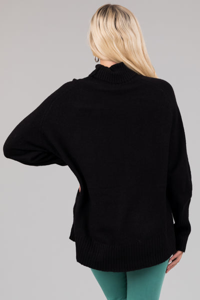 Black Turtleneck Raglan Sleeve Soft Sweater