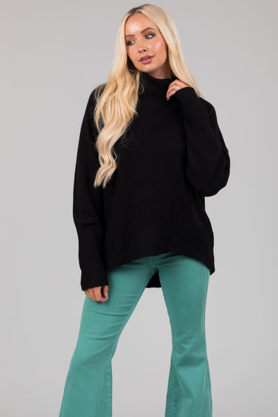 Black Turtleneck Raglan Sleeve Soft Sweater