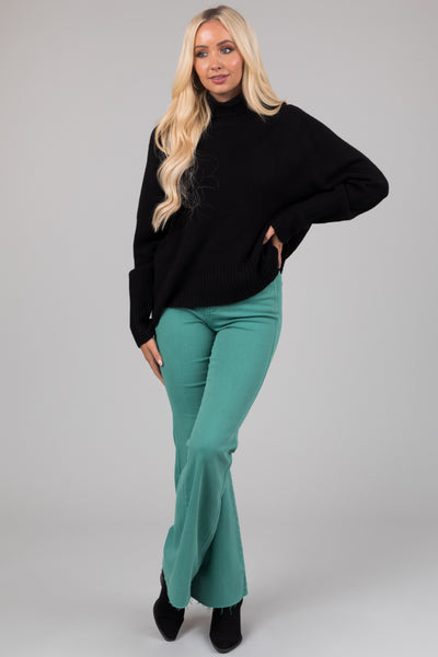 Black Turtleneck Raglan Sleeve Soft Sweater