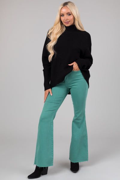 Black Turtleneck Raglan Sleeve Soft Sweater