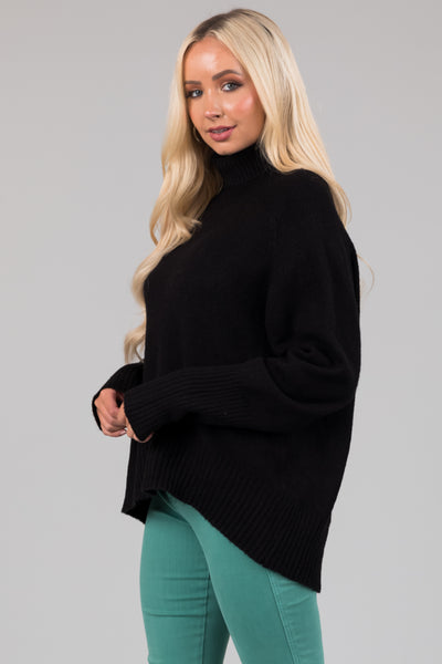 Black Turtleneck Raglan Sleeve Soft Sweater