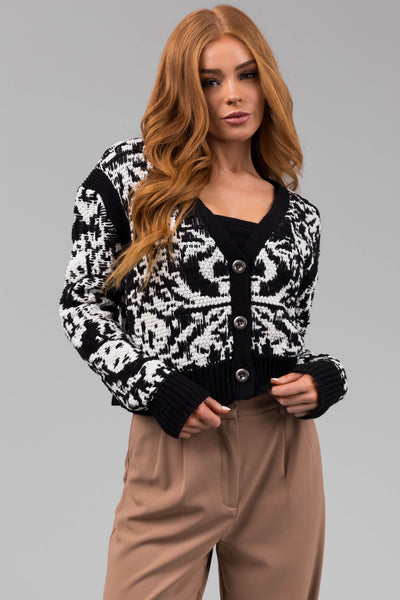 Black Two Tone Slightly Cropped Button Cardigan