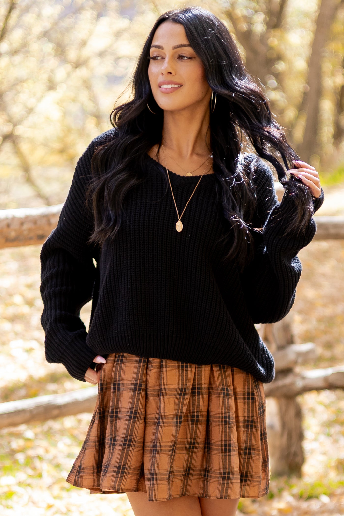 Black V-Neck Rib Knit Relaxed Sweater