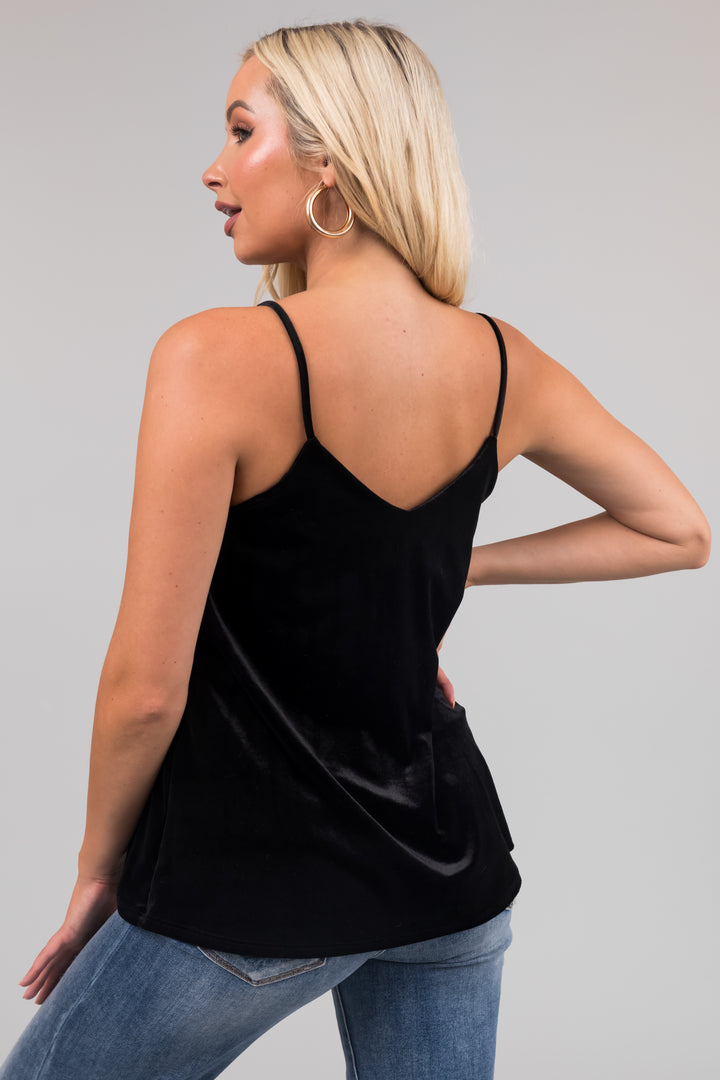 Black V Neck Velvet Swing Cami