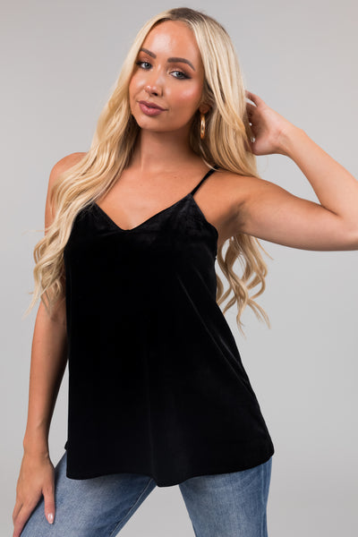 Black V Neck Velvet Swing Cami
