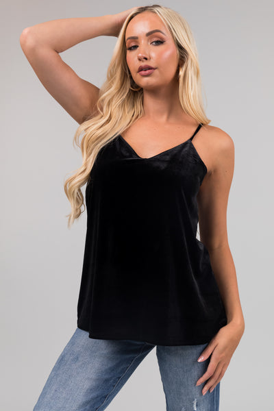 Black V Neck Velvet Swing Cami