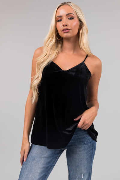 Black V Neck Velvet Swing Cami