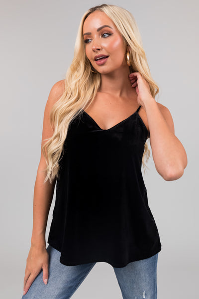 Black V Neck Velvet Swing Cami