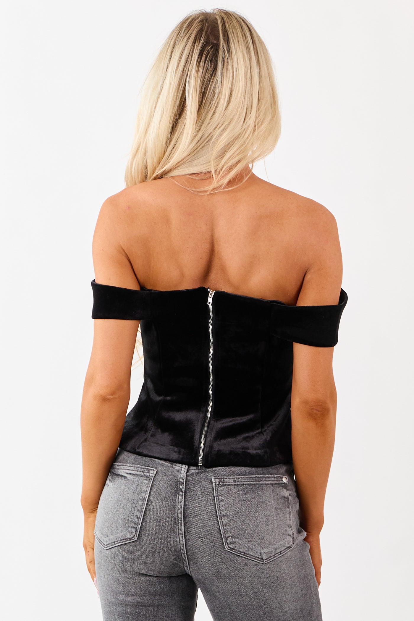 Black Velvet Off the Shoulder Sweetheart Neck Top