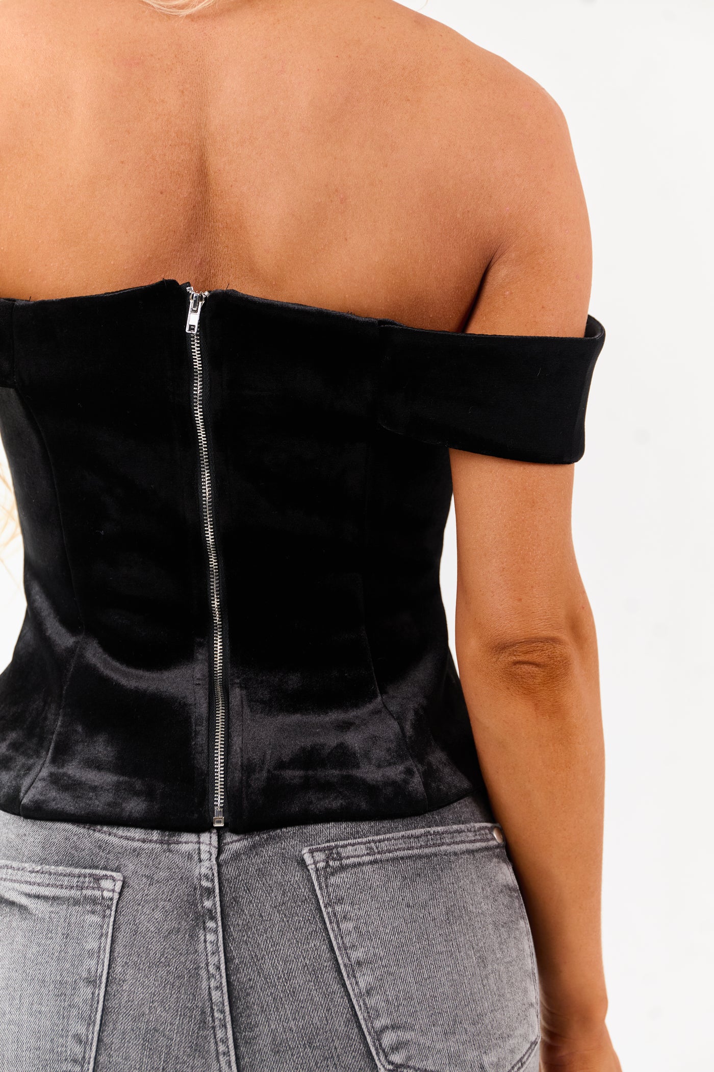 Black Velvet Off the Shoulder Sweetheart Neck Top