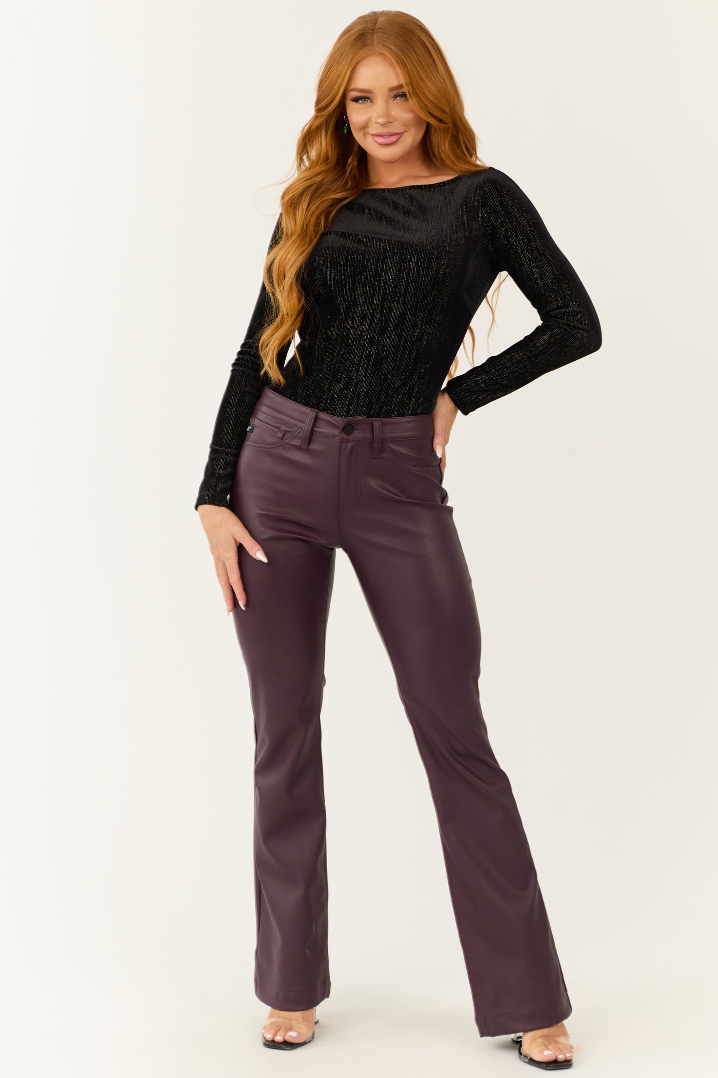 Black Velvet Scoop Back Long Sleeve Bodysuit
