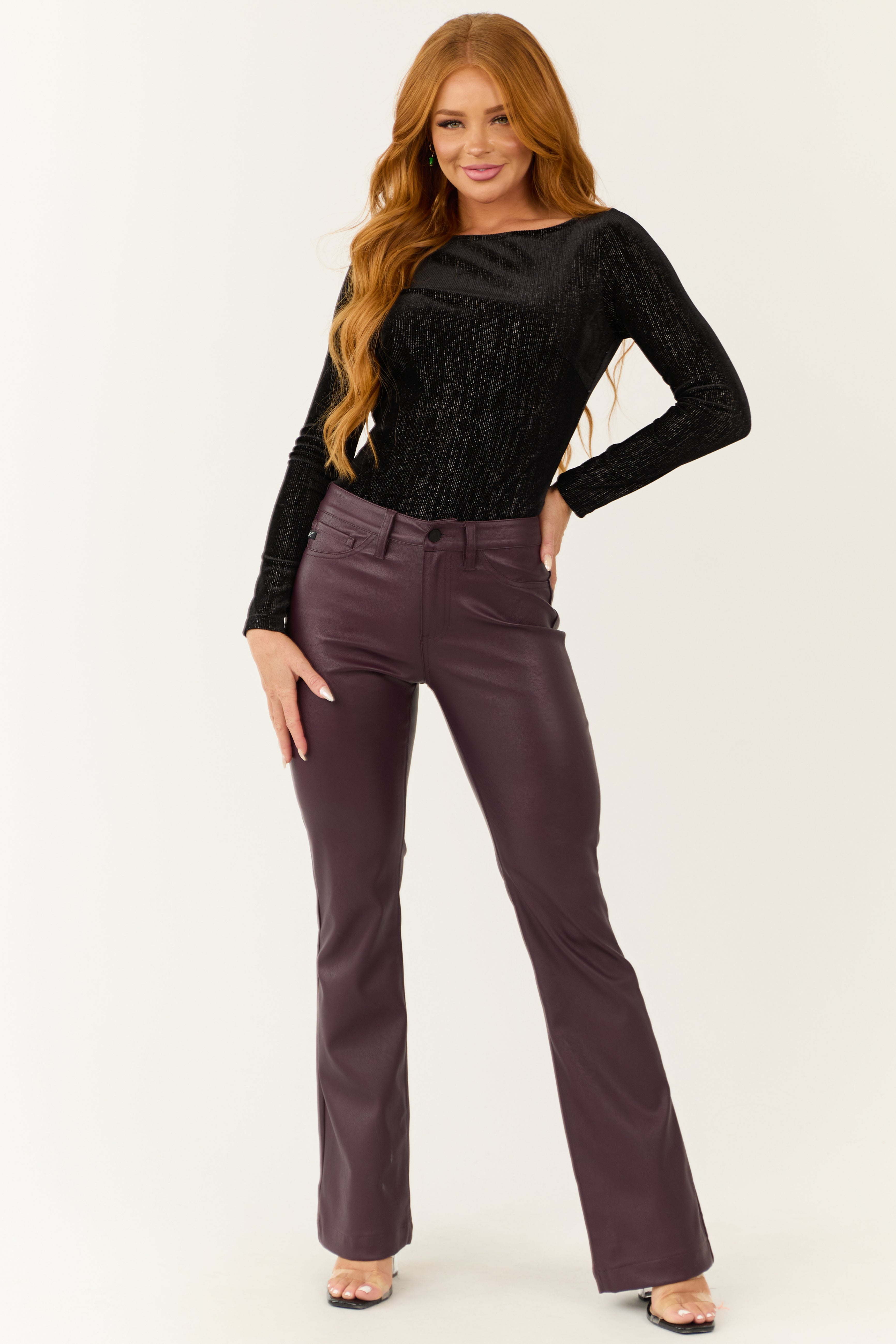 Black Velvet Scoop Back Long Sleeve Bodysuit