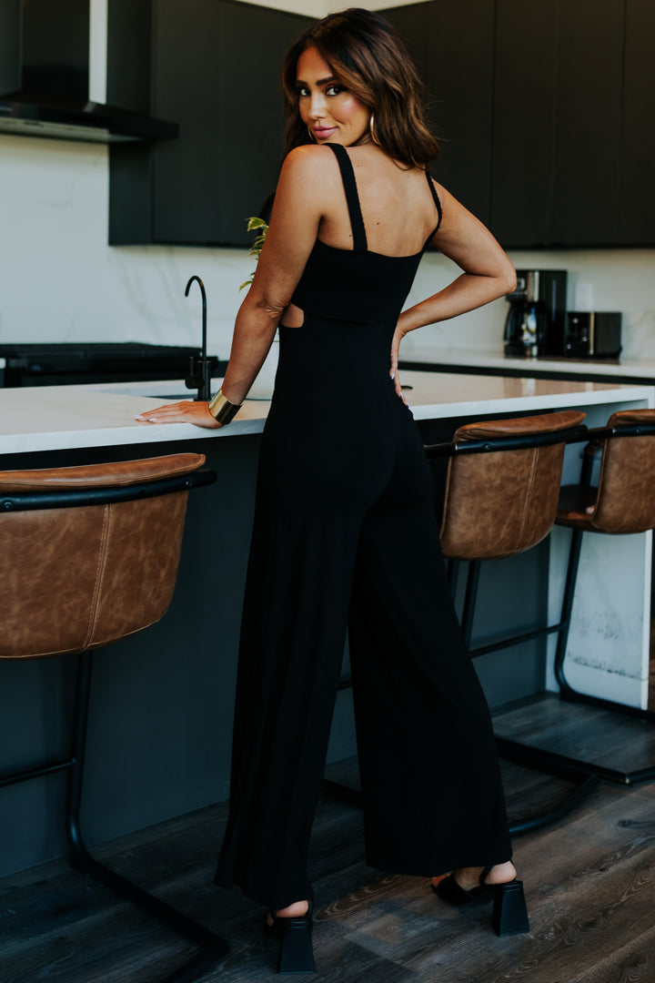 Black Waist Cut Out Wide Leg Jumpsuit