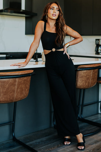 Black Waist Cut Out Wide Leg Jumpsuit