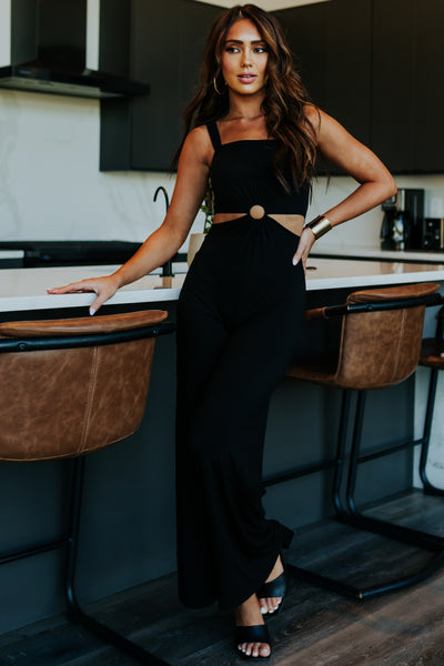 Black Waist Cut Out Wide Leg Jumpsuit