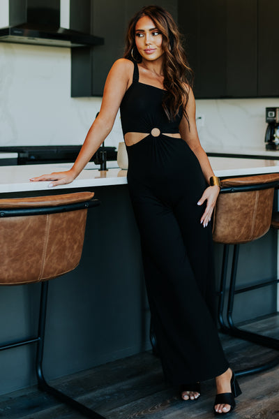 Black Waist Cut Out Wide Leg Jumpsuit
