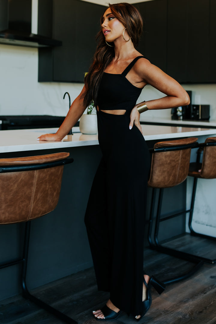 Black Waist Cut Out Wide Leg Jumpsuit