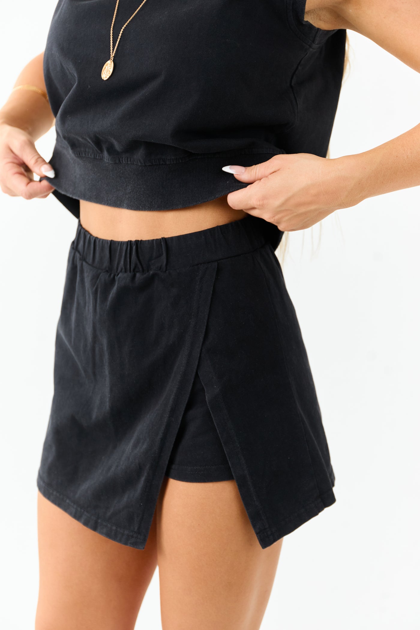 Black Washed Cotton Skort and Tank Top Set