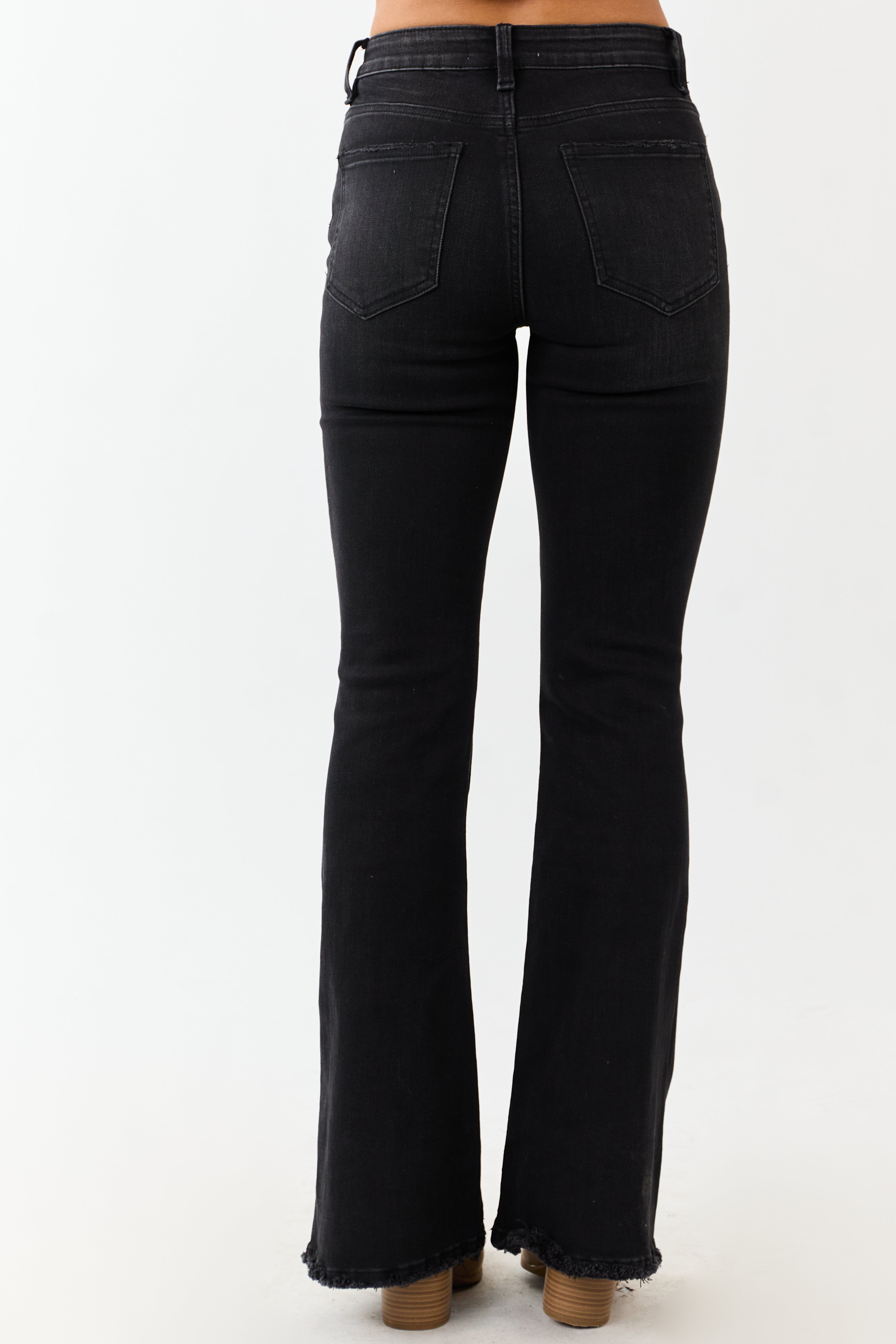 Black Washed Distressed Stretchy Tall Flare Jeans