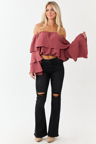 Black Washed Distressed Stretchy Tall Flare Jeans