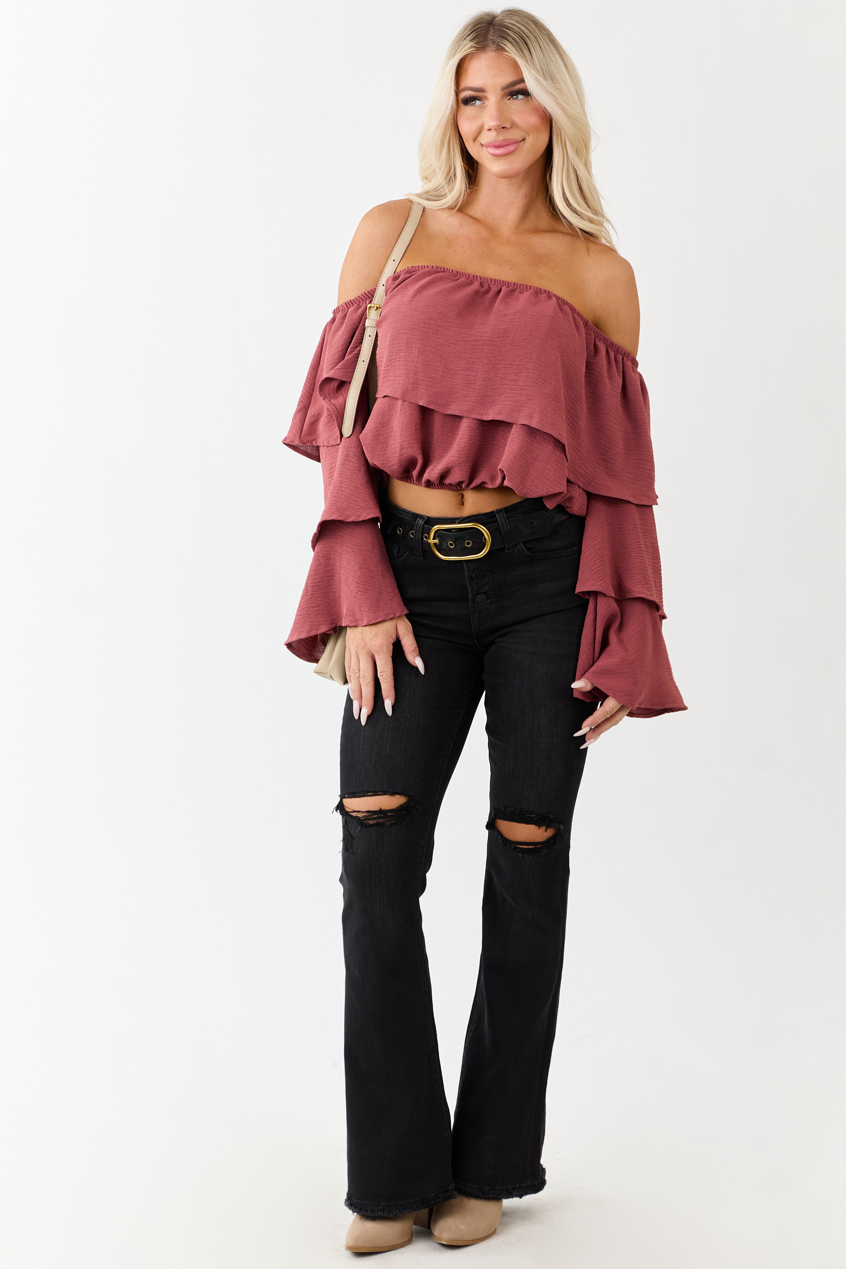 Black Washed Distressed Stretchy Tall Flare Jeans