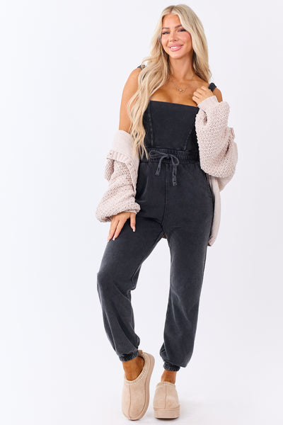 Black Washed Knit Sleeveless Jogger Jumpsuit