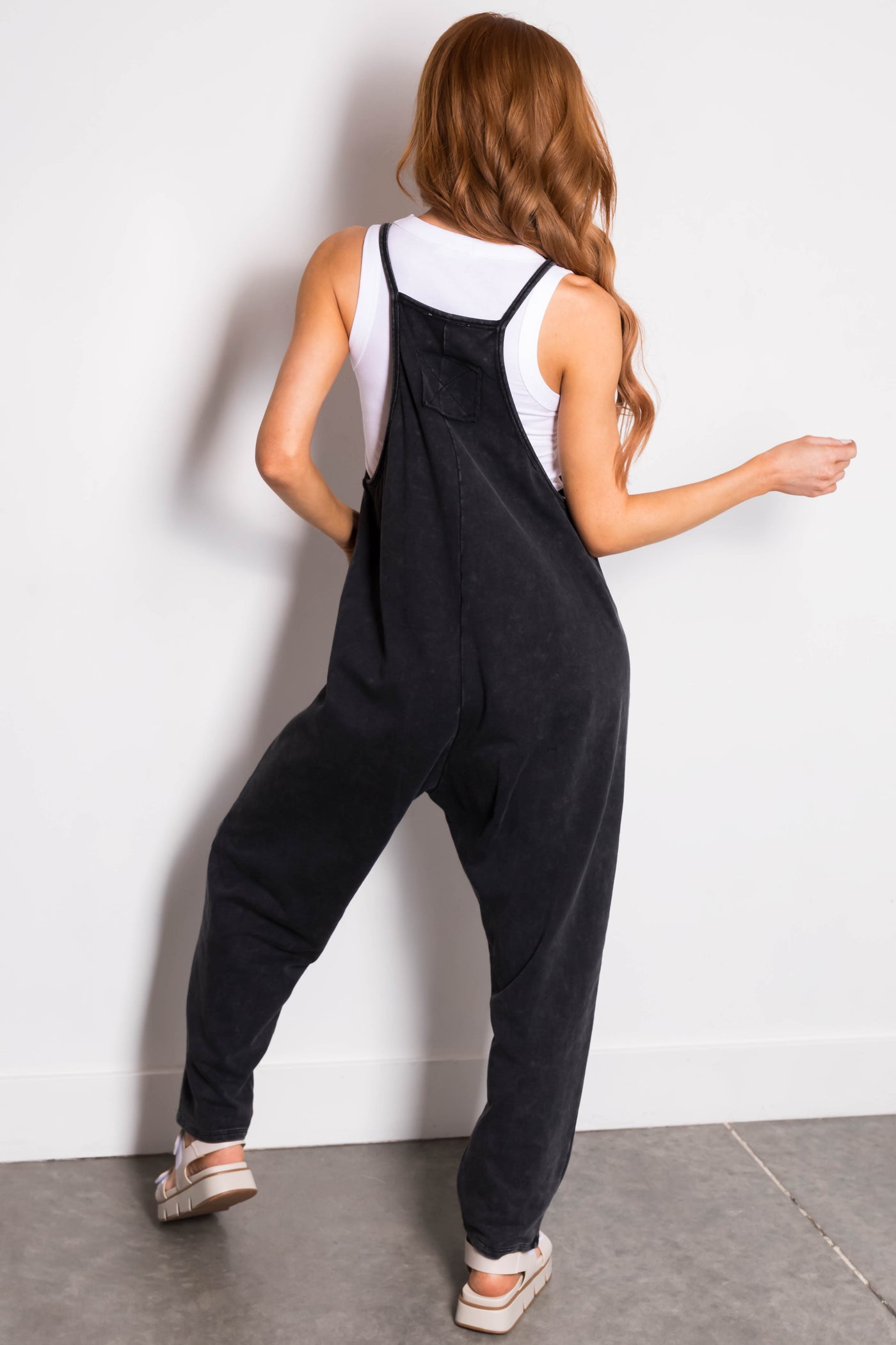 Black Washed Sleeveless Relaxed Fit Jumpsuit