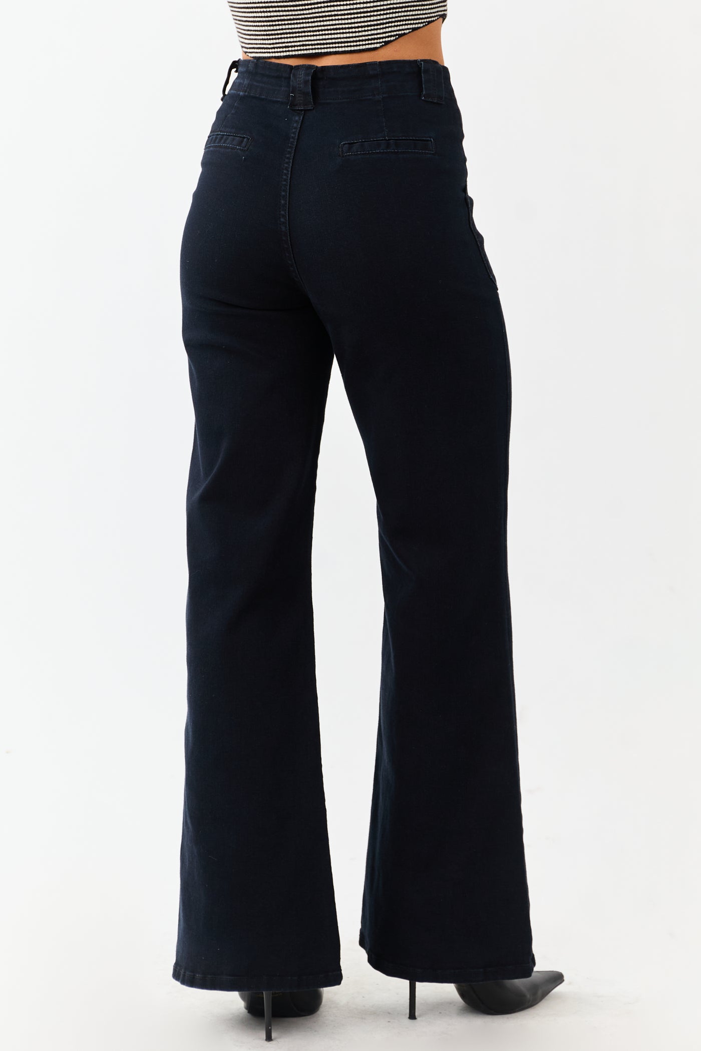 Black Washed Stretchy High Rise Wide Leg Jeans