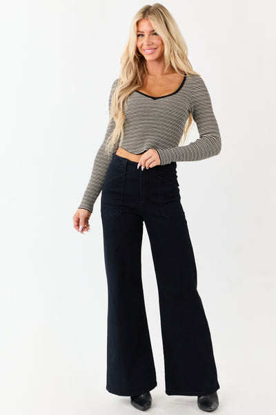 Black Washed Stretchy High Rise Wide Leg Jeans