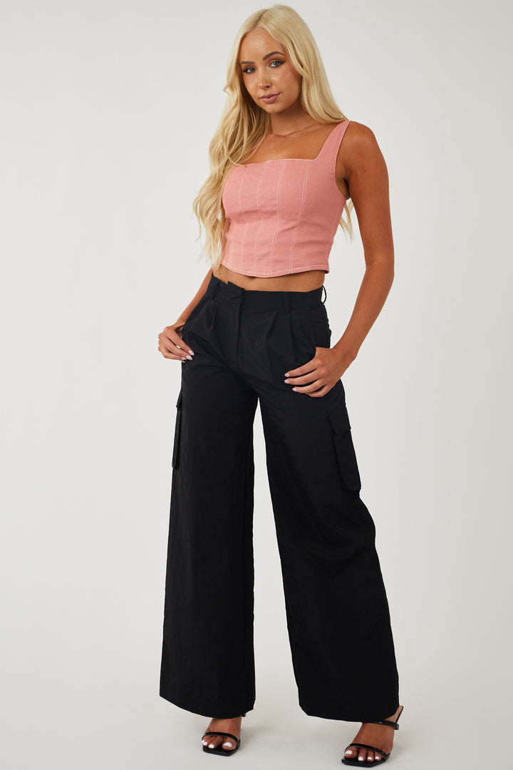 Black Wide Leg Cargo Pants with Pockets