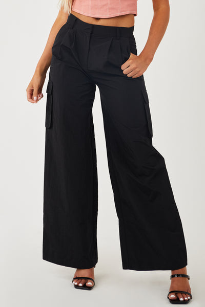 Black Wide Leg Cargo Pants with Pockets