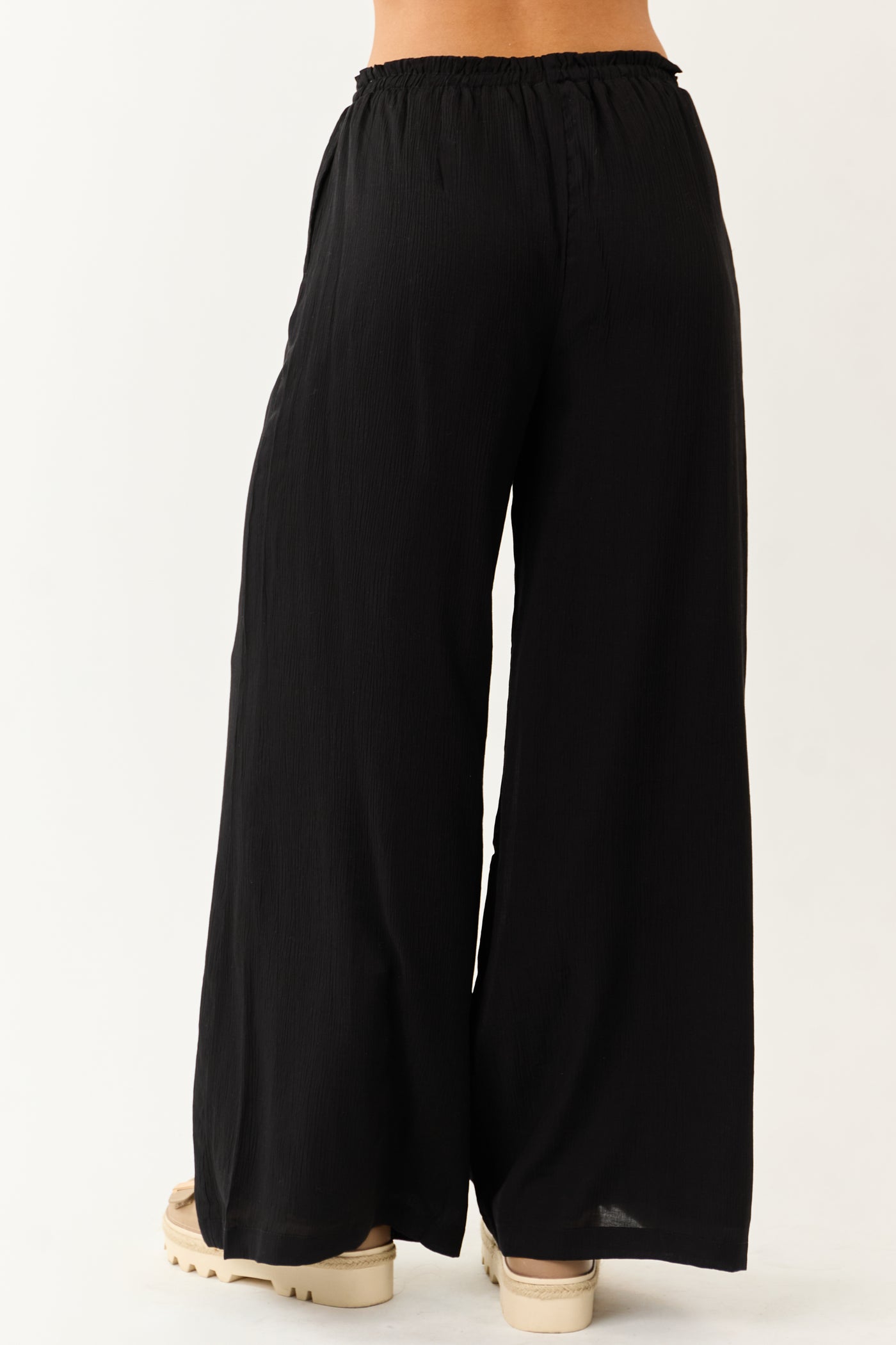 Black Wide Leg Drawstring High Waist Pants